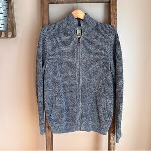 L.L. Bean Gray Full-Zip Chunky Heavy Waffle Knit Sweater Jacket M Tall